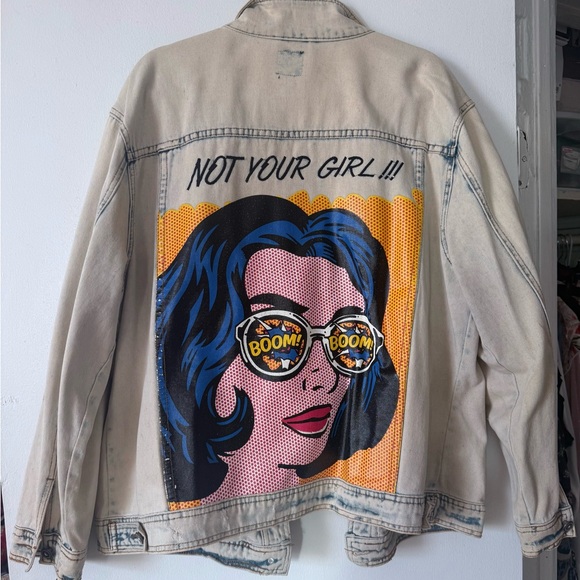 Graphic Denim Jacket with Pop Art Design - Picture 1 of 7